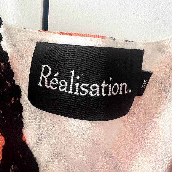 Realisation Par The Karlie Summer Check Silk Maxi Dress XS White Black Orange - Picture 6 of 8